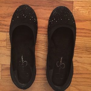 Black flats with sequined toe